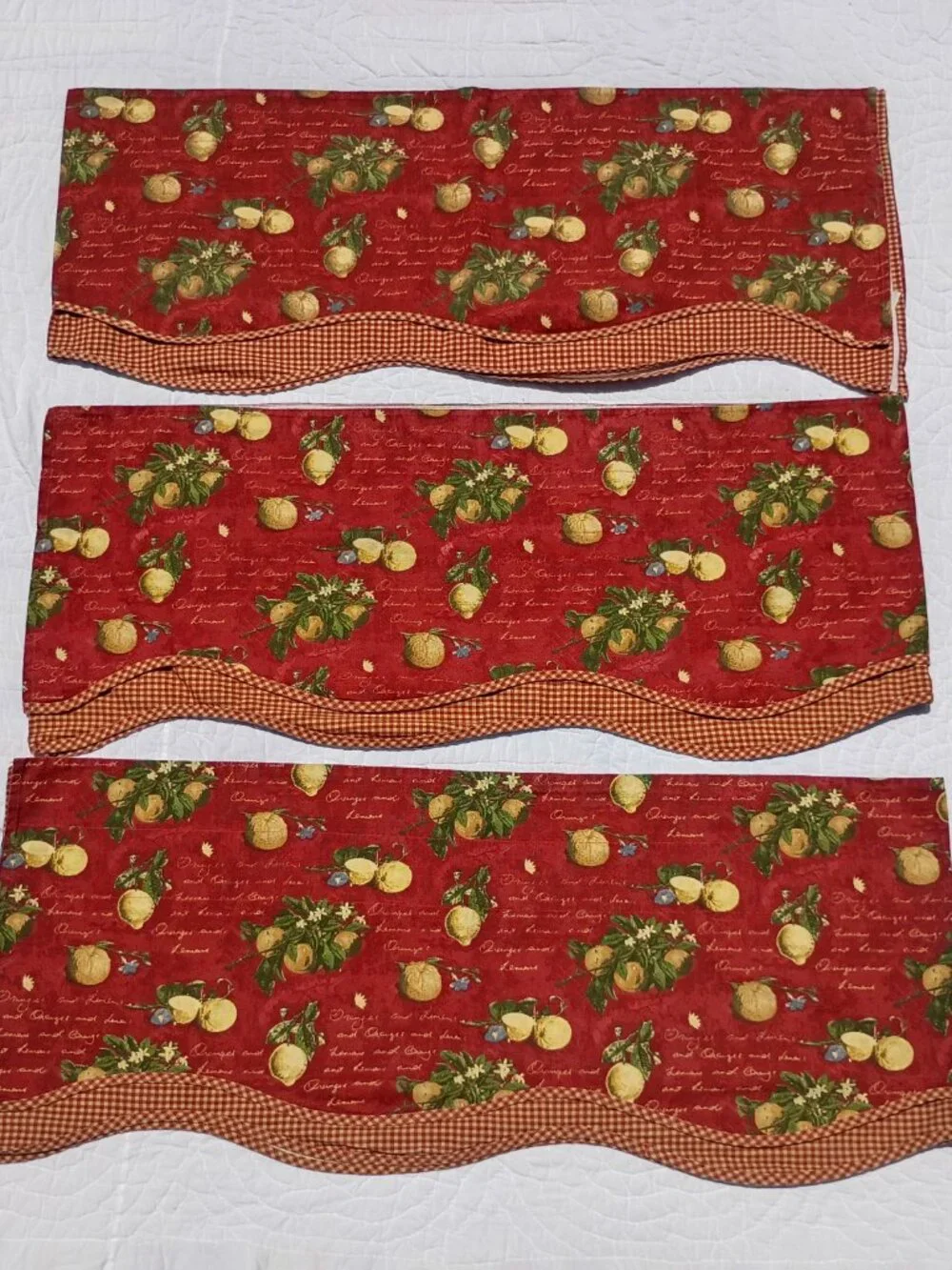 Set of 3 Vintage Waverly La Frutta Curtain Valances Lemons and Oranges Dark Red